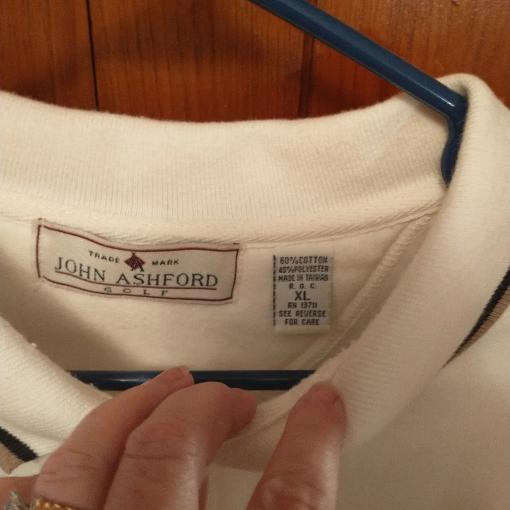 John Ashford Pullover Mens XLarge Vintage Golf Ivory Polo Neck 60% Cotton - Picture 2 of 4